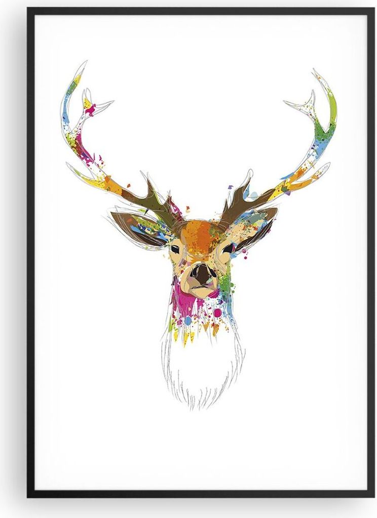 Gerahmtes Poster - Schwarzer Rahmen - Deer fantasie Graffiti Grafik - 70x100 cm - Wand Bild - Wanddeko - Wandbilder - Wandposter - Bilderrahmen - B...