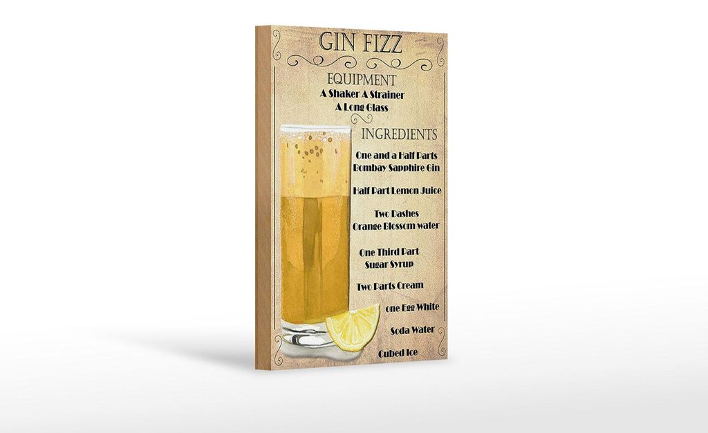 Holzschild Alkohol 12x18cm Gin Fizz Equipment ingredients