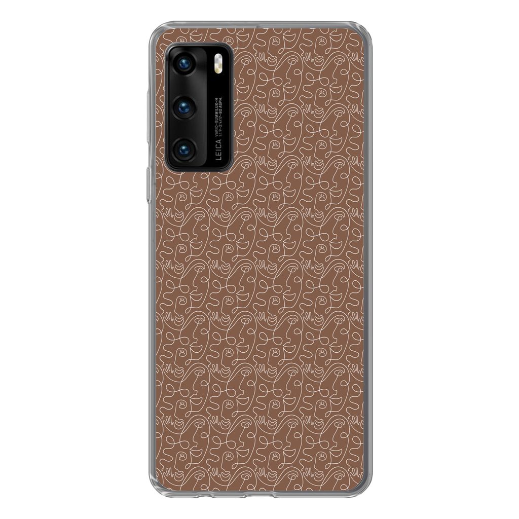 MuchoWow Handyhülle Schutzhülle Hülle für Huawei P40 Gesicht - Muster - Abstrakt Silikon Softcase Handy Hülle - Handytasche