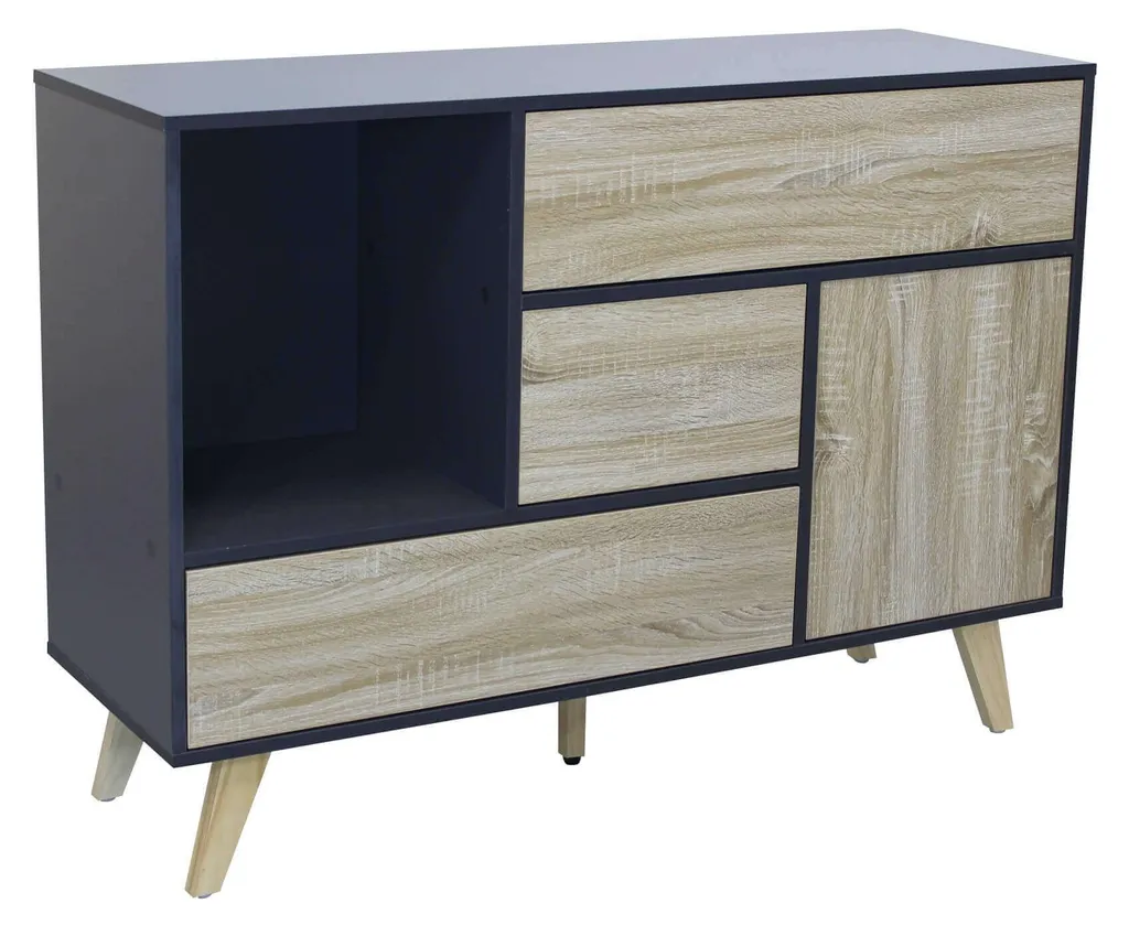 Buffet noir Elegance en bois mélaminé avec 3 tiroirs et 1 porte latérale