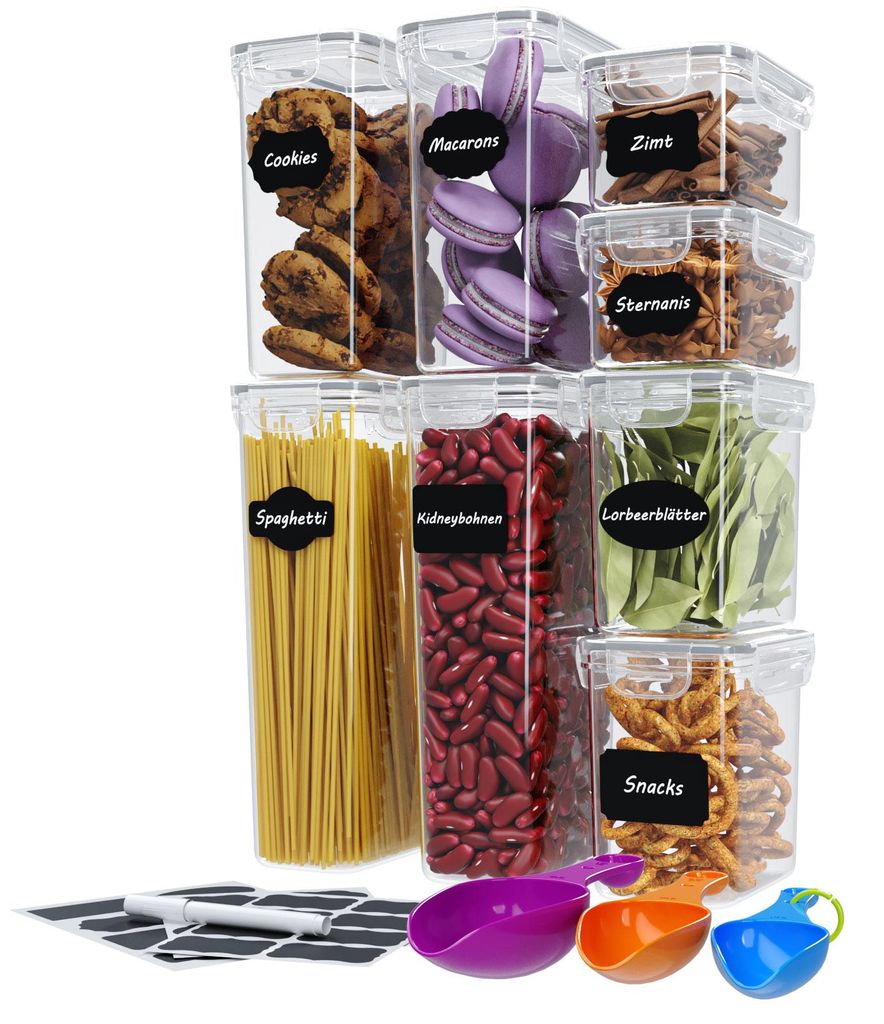 Set van 8 WELLGRO voorraadpotten met labels, inclusief Productafbeelding 