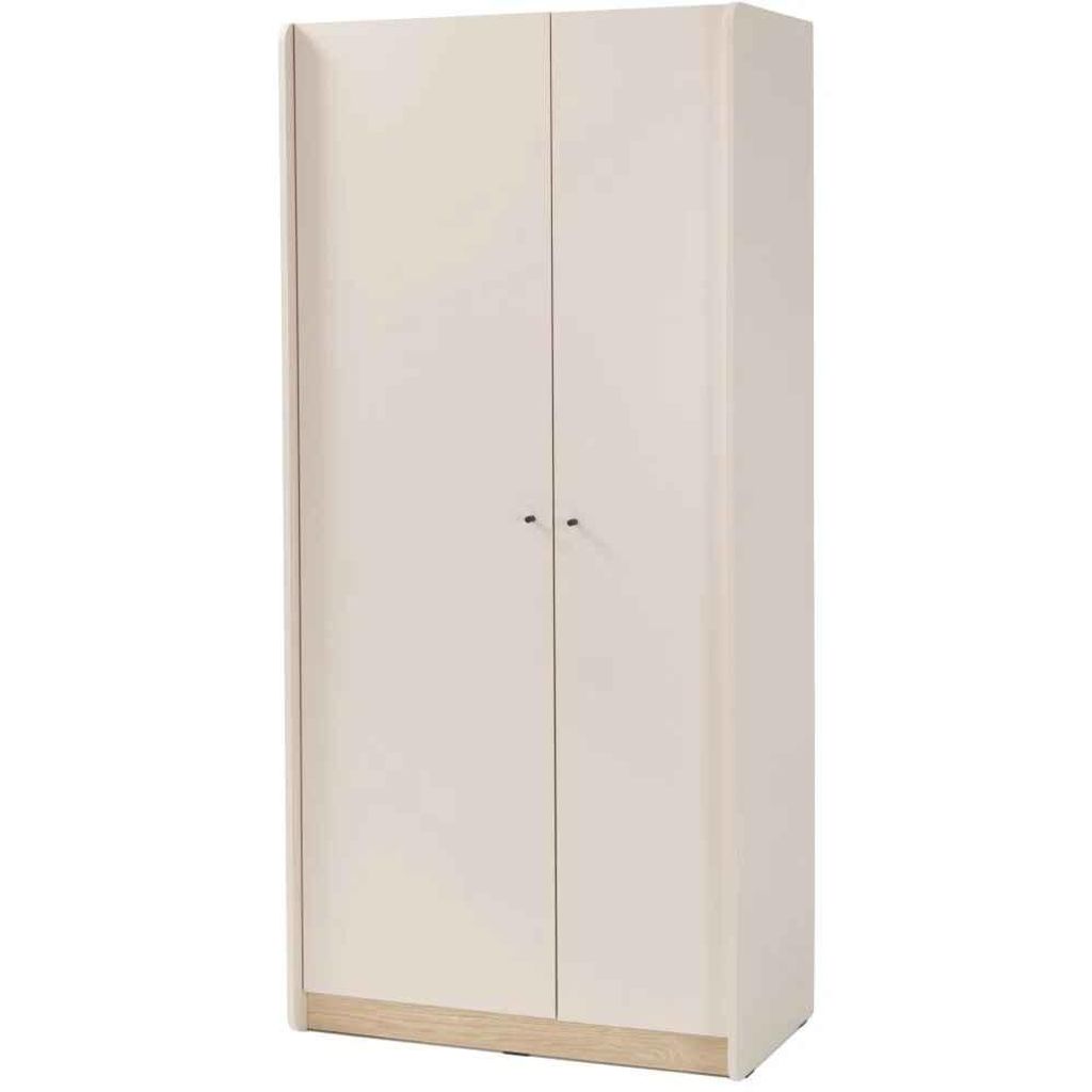 Kleiderschrank ALEX, Drehtürenschrank mit 2 Türen, 90×195 cm, mit Kleiderstange & 8 Einlegeböden, Sandbeige