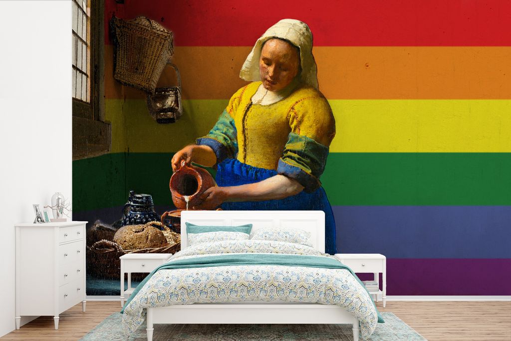 MuchoWow Fototapete für Wohnzimmer oder Schlafzimmer Wandtapete Vinyl Motivtapete Milchmädchen - Vermeer - Stolz - 600x400 cm - Vinyltapeten