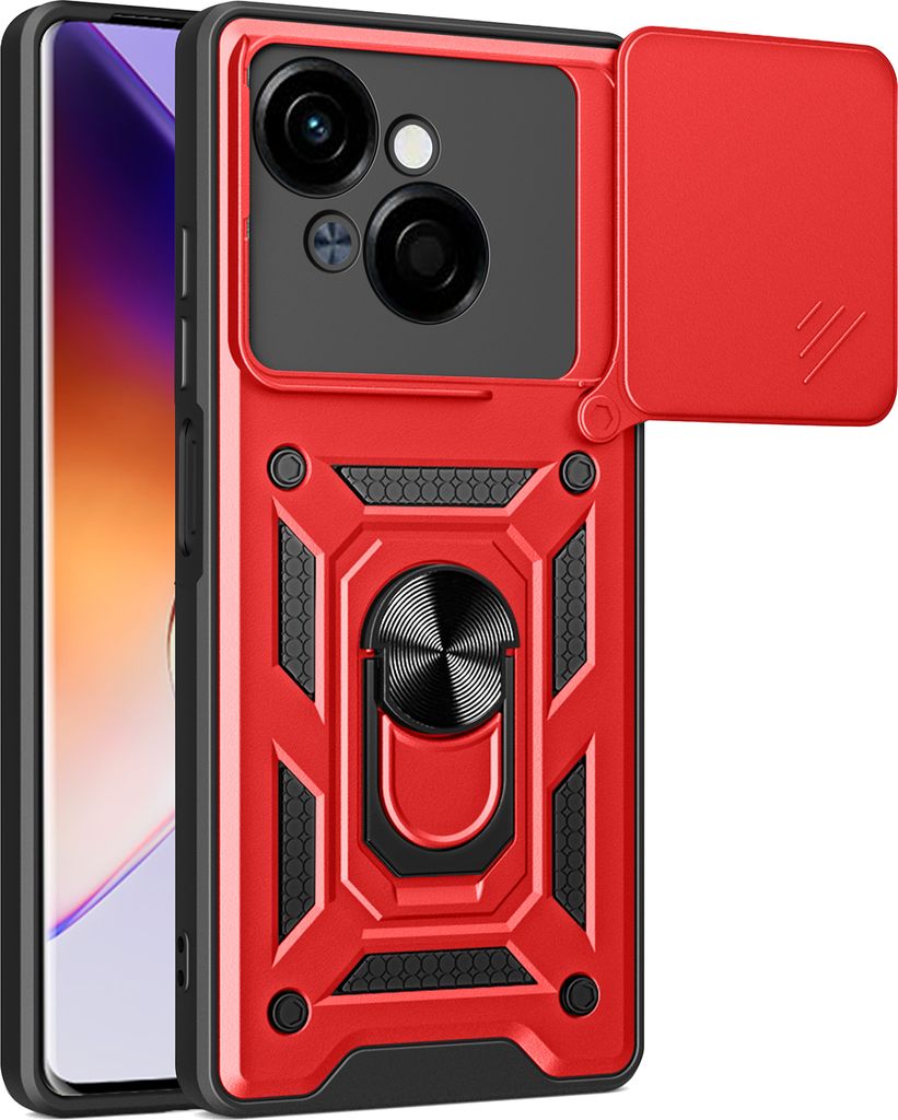 Hülle für Tecno Spark Go 1 Magnetische Ring Ständer Halter Dia Kameraschutz TPU Bumper Silikon Schutzhülle Rot