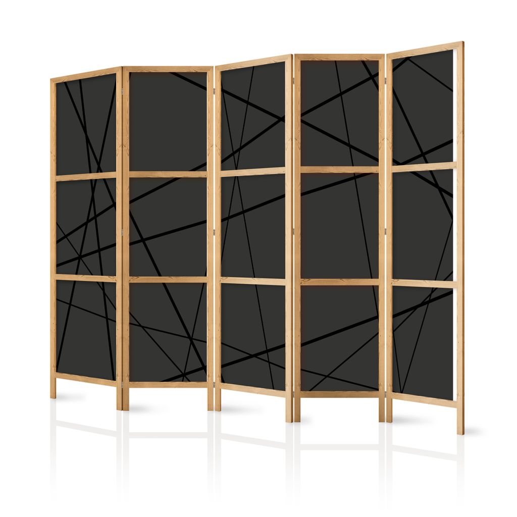 Paravent XXL 225x171 cm 5-teilig einseitig eleganter Sichtschutz Raumteiler Trennwand Raumtrenner Holz Design Motiv Deko Home Office Abstrakt braun...