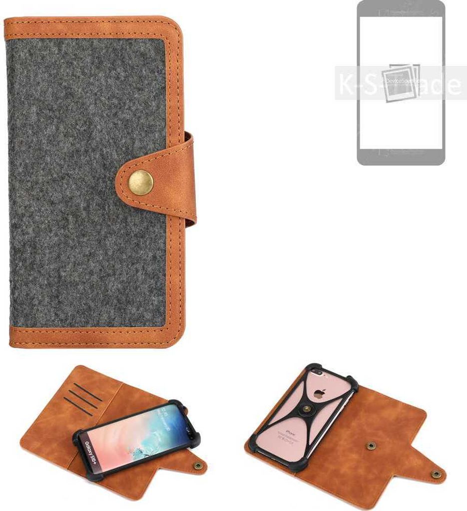 K-S-Trade Schutzhülle Handyhülle kompatibel mit Samsung Galaxy S23+ Filz Hülle Kunst-Leder dunkelgrau braun (1x)