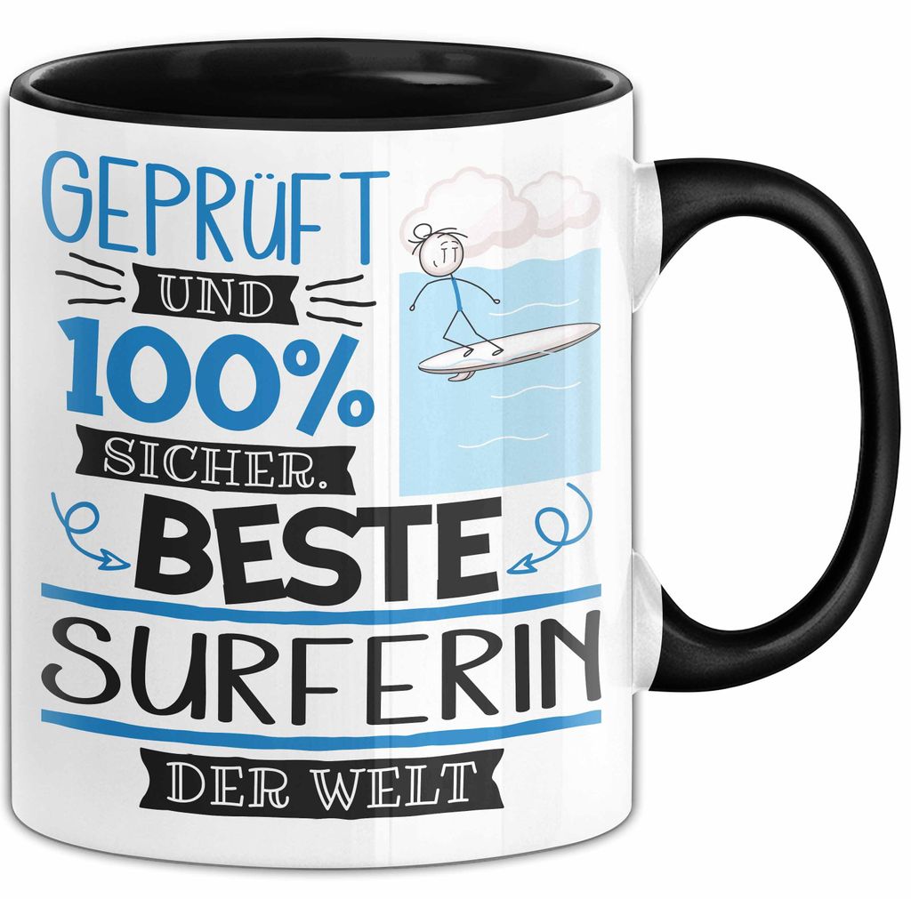 Beste Surferin Der Welt Tasse Geschenk für Eine Surferin Und Sicher Geschenkidee Geburtstag Weihnachten (Schwarz)