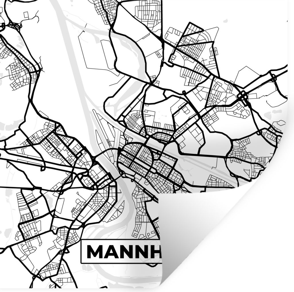 MuchoWow Wandtattoo Wandsticker Wandaufkleber Mannheim - Karte - Stadtplan - Wegbeschreibung 30x30 cm Selbstklebend und Repositionierbar - Reposi...
