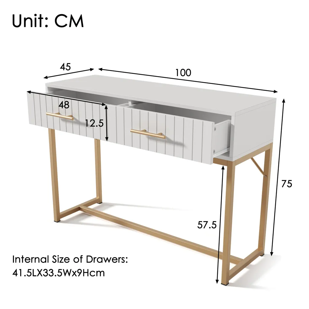 Bureau Coiffeuse pour Chambre 100x45cm - Rangement Maquillage Blanc - 7