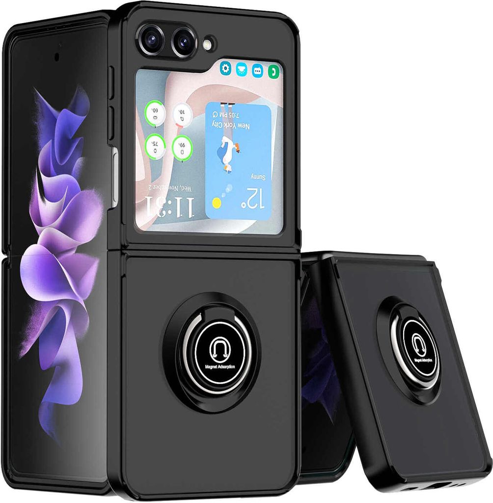 Für Samsung Galaxy Z Flip5 5G TPU / PC Design Ring Magnet Cover Handy Tasche Hülle Schwarz Etuis Neu