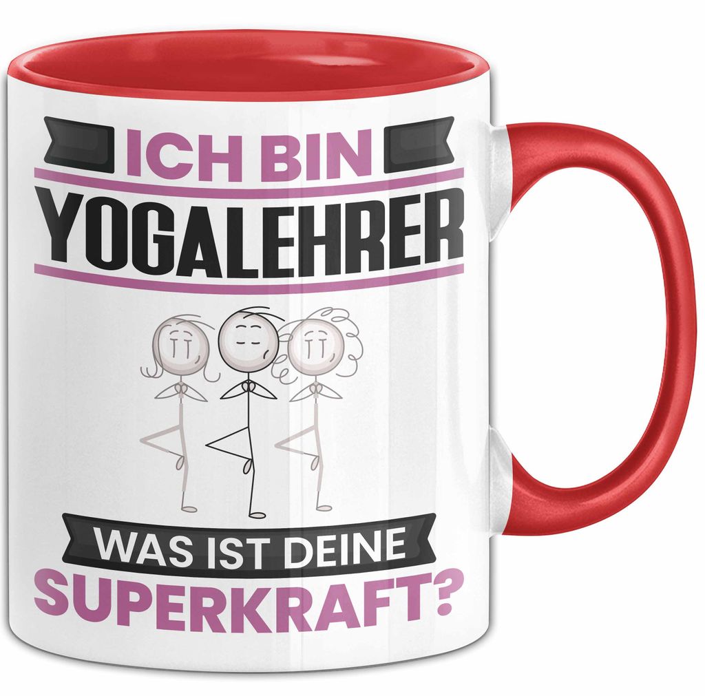 Yogalehrer Tasse Geschenk für Yogalehrer Geburtstag Lustiger Spruch Kaffee-Becher Was Ist Deine Superkraft (Rot)