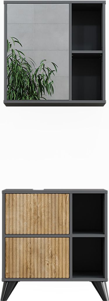 Badmöbel-Set Vicco Leano Anthrazit/Bergeiche 2 Teile, Model 53262