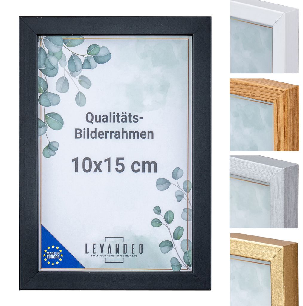 Bilderrahmen Echtholz EU 10x15 Schwarz mit Glasscheibe Portrait Fotorahmen Holz Kiefernholz Picture Frame