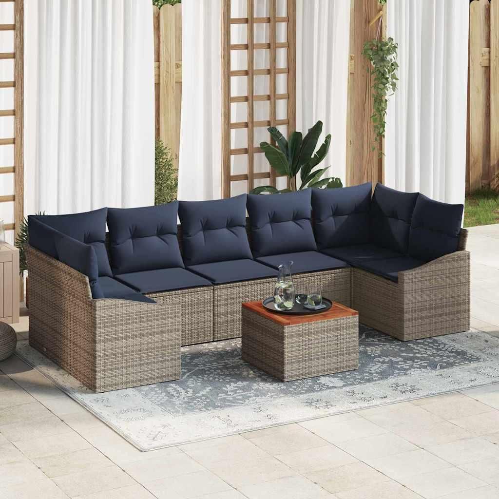 Maison Exclusive - Gartensofa-set 8 pcs Grau und Marineblau Poly-Rattan