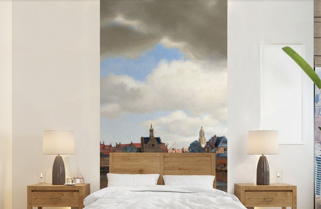 MuchoWow Fototapete für Wohnzimmer oder Schlafzimmer Wandtapete Vinyl Motivtapete Ansicht von Delft - Gemälde von Johannes Vermeer - 120x240 cm...