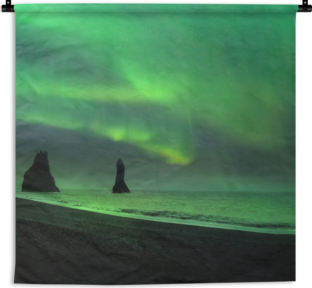 MuchoWow Wandteppich Wandbehang Nordlichter - Meer - Island 120x120 cm Tapisserie Dekoration Wandtuch - Modern - Baumwollgewebe