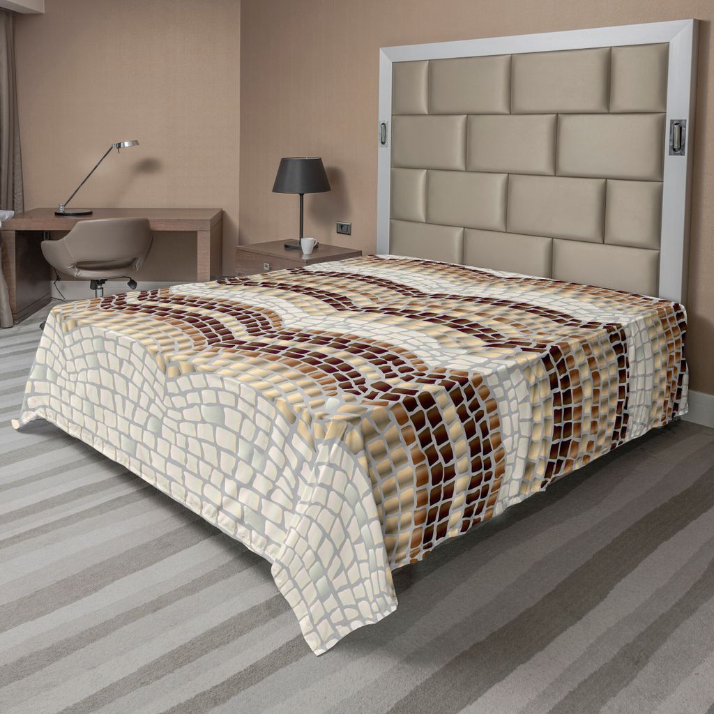 ABAKUHAUS Beige Bettlaken, Steigung Mosaik Wellen, Römische Königliche Datierte Retro Muster Einstellen, weiches bequemes oberes Bettlaken für e...