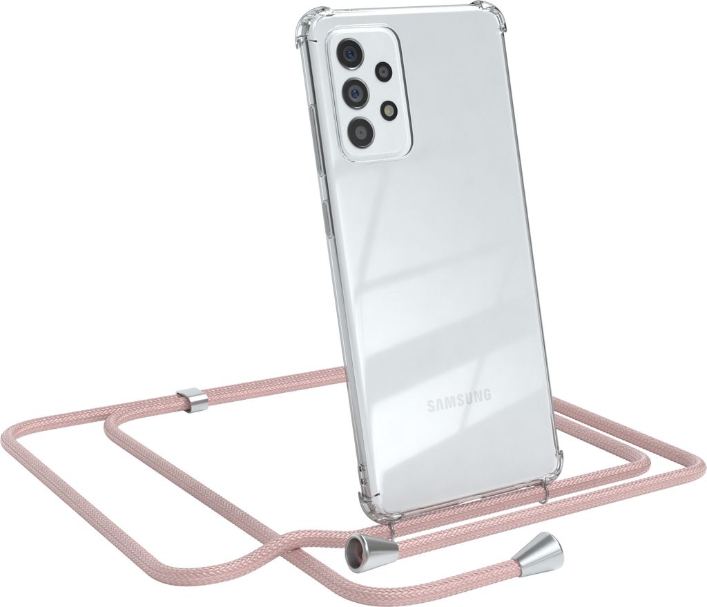 EAZY CASE Handykette kompatibel mit Samsung Galaxy A72 / A72 5G, Handyhülle mit Umhängeband, Handykordel, Schutzhülle Clear, Band in Rosa