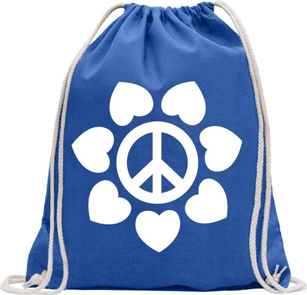 Kiwistar - Turnbeutel - royal - Blüte Peace - Fun Rucksack Sport Beutel Gymsack Baumwolle mit Ziehgurt