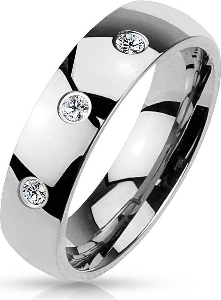 64 (20.4) Ring 3 Kristalle Damen Edelstahl silber Herrenring