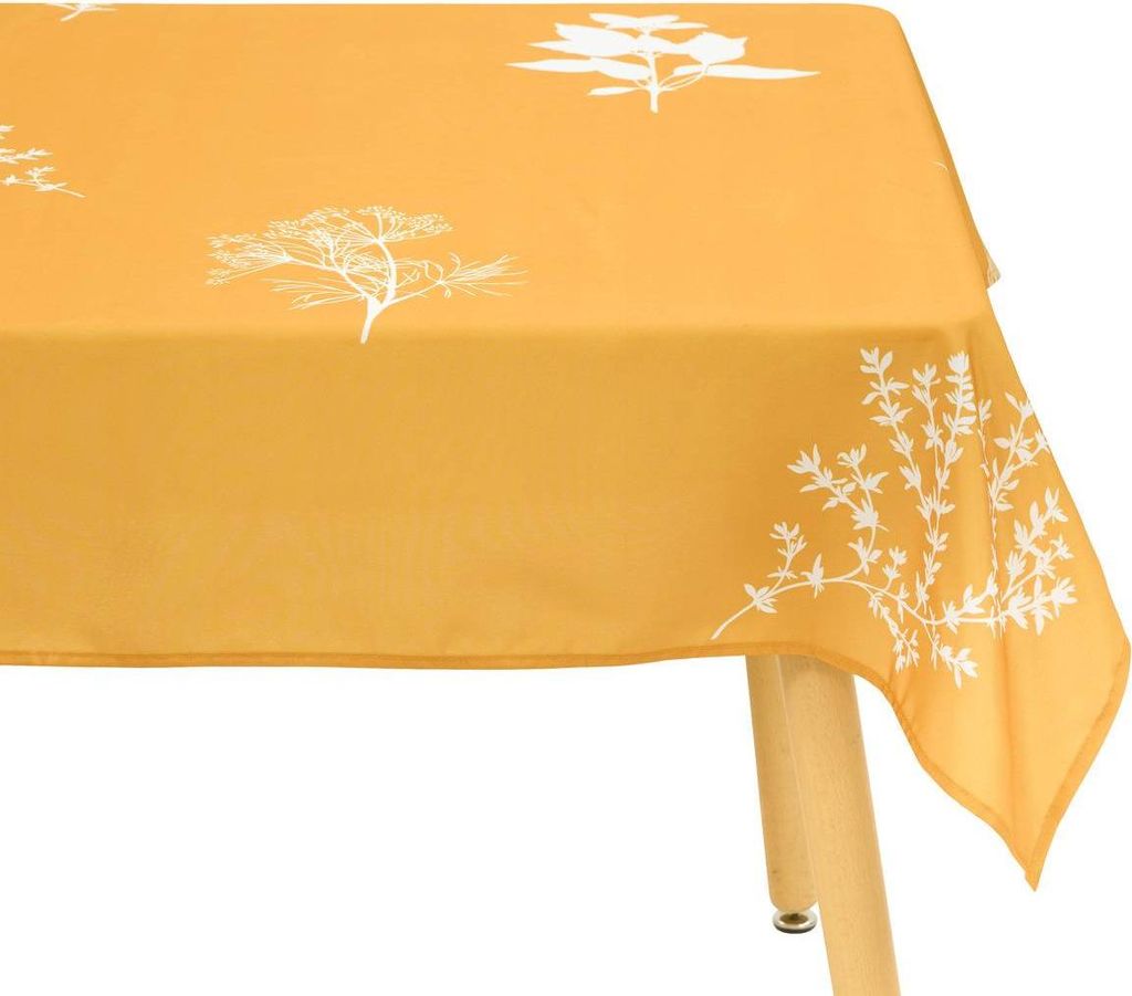 Tischdecke garrigue 300x150cm senffarben blätterdruck - Atmosphera créateur d'intérieur