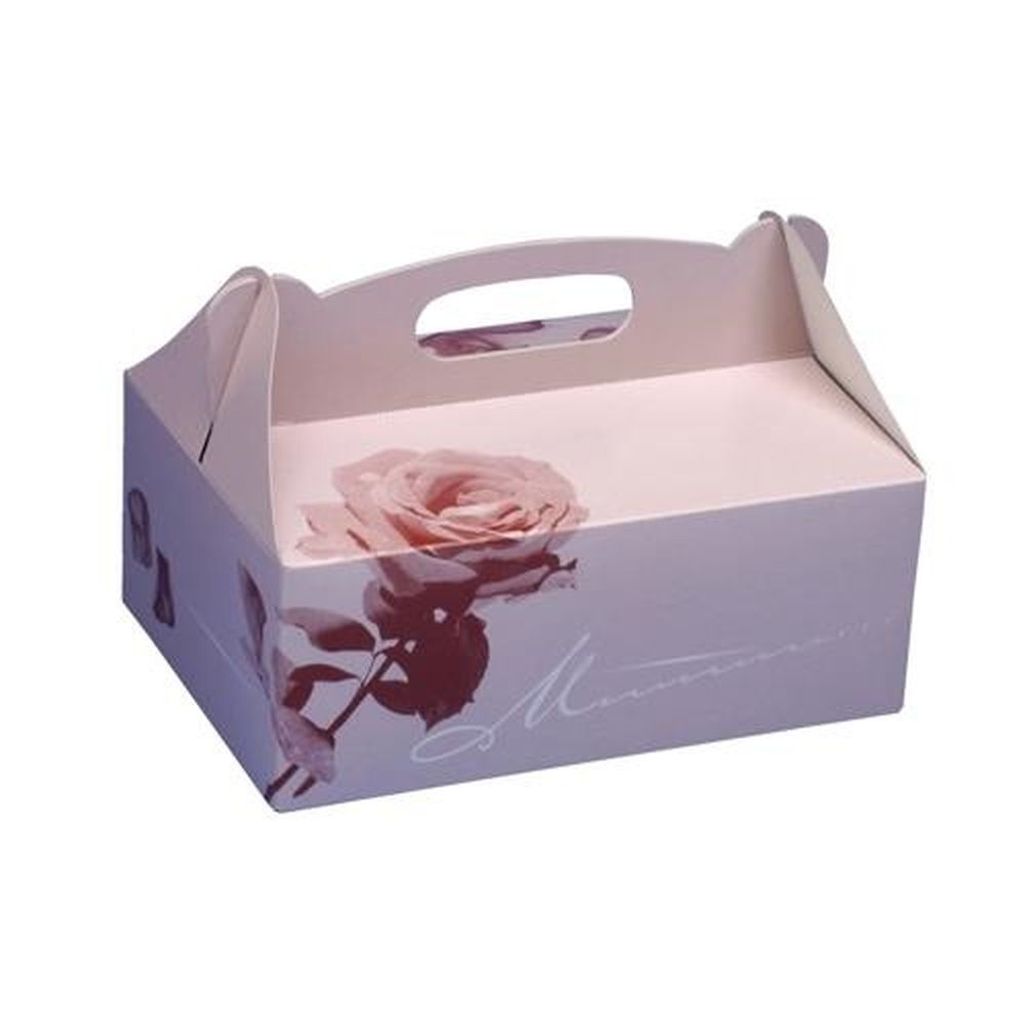 Papstar Gebäck-Kartons, Pappe eckig 16 cm x 10 cm x 9 cm rosé mit Tragegriff, 10 x 20 Stück