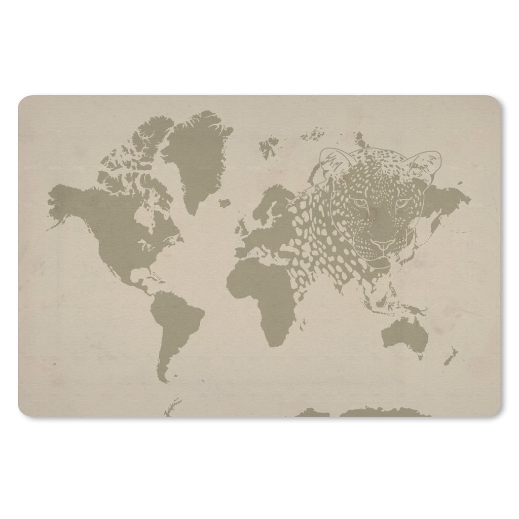 MuchoWow Schreibtischunterlage Weltkarte - Braun - Panther 60x40 cm - XXL Mauspad - Großes Mauspad