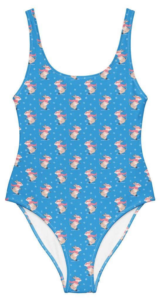 Mr. & Mrs. Panda Badeanzug Hase Skifahren Größe S - Türkis - Geschenk, Beachwear, Ski fahren, Swimsuit, Schwimmanzug, Skisport, Skirennen, Badem...