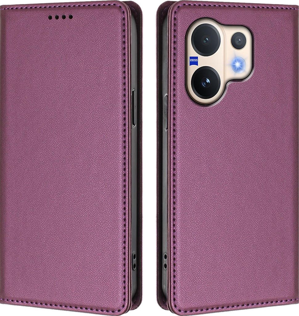 Handyhülle für Vivo V60 5G, Kunstleder Klapphülle Stoßfeste Magnetische Hülle mit Ständer Lila