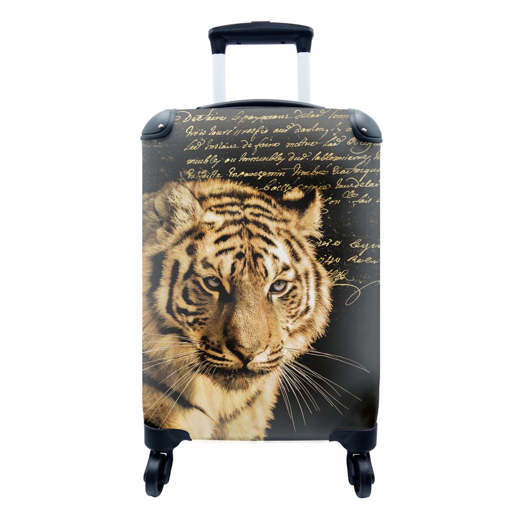 MuchoWow Koffer Handgepäck Trolley Rollkoffer Kleine Reisekoffer mit 4 Rollen - Tiger - Text - Gold - Cabin Size < 55x40x23 cm & 55x40x20 cm - F...