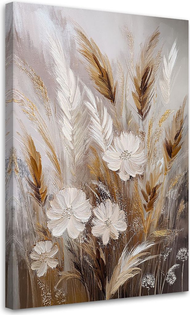 Leinwandbild Natur Wiese Pflanzen 80x120 Feeby Beige bild für die wand bereit zum aufhängen