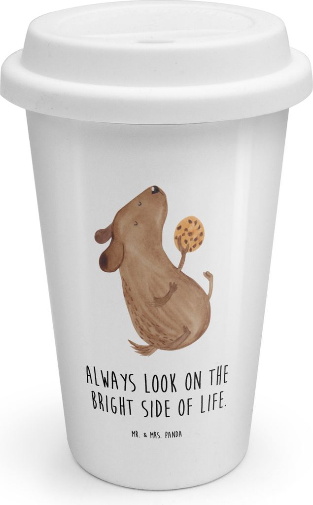 Mr. & Mrs. Panda Thermobecher Hund Keks - Weiß - Geschenk, Hundesnacks, Hundeleckerli, Isolierbecher, ToGo Kaffeebecher, To Go Becher, Optimistisc...