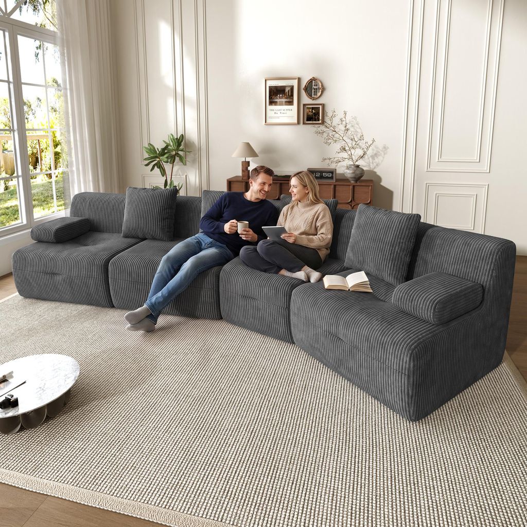 Merax Modulares Sofa 4-Sitzer aus Cordstoff, 4 frei Produktbild 