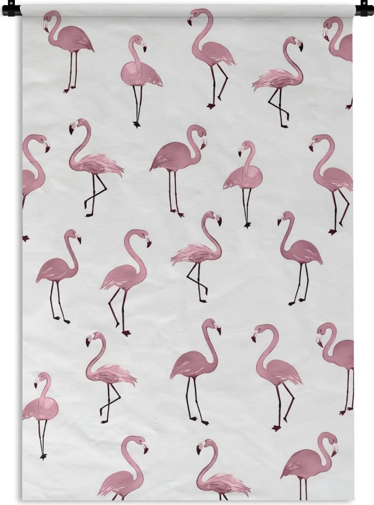 MuchoWow Wandteppich Wandbehang Flamingo - Rosa - Muster 60x90 cm Tapisserie Dekoration Wandtuch - Foto-Teppich - Abwaschbar