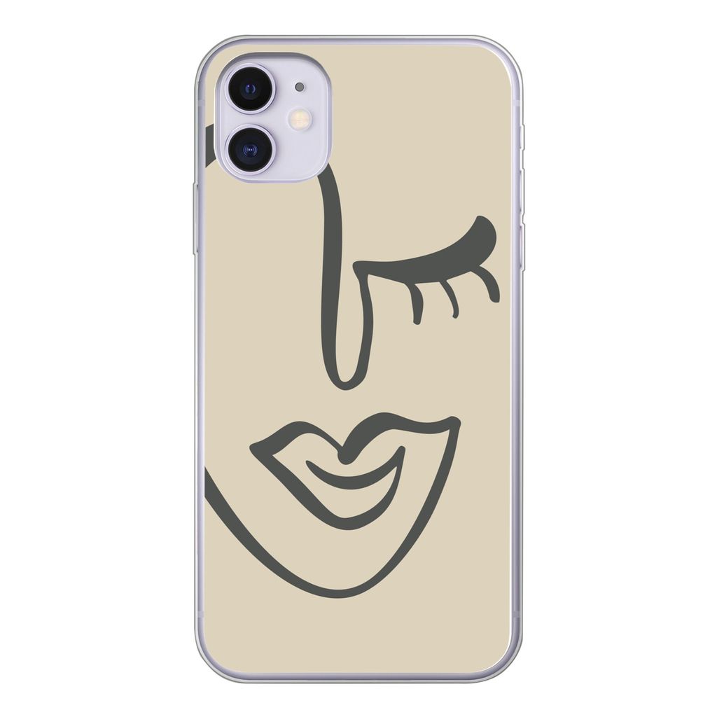 MuchoWow Handyhülle Schutzhülle Hülle für iPhone 11 Frau - Gesicht - Kunst Silikon Softcase Handy Hülle - Handytasche