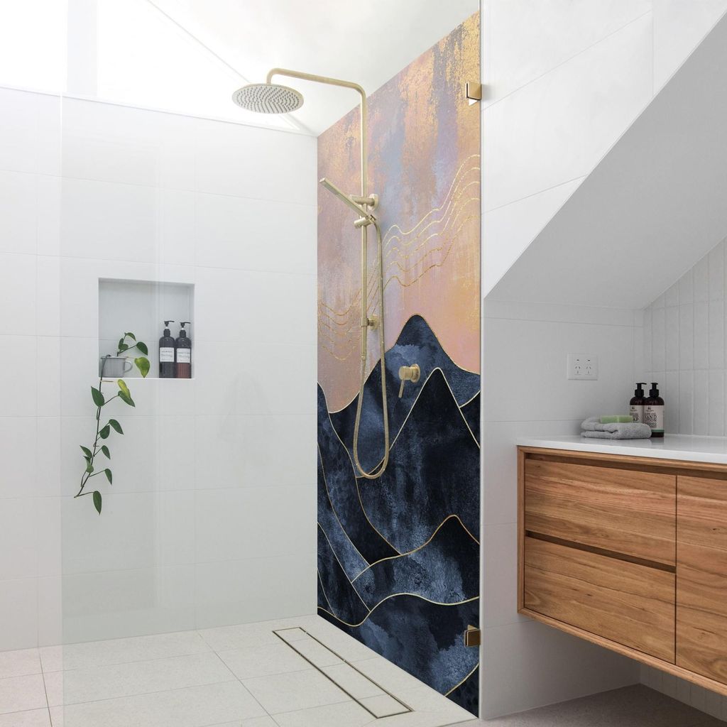 Duschrückwand originell selbstklebend - 0.35 mm Wandpaneel wasserfest Design blau Aquarell Abstrakt Badrückwand fugenlos Smart matt 100x190 cm