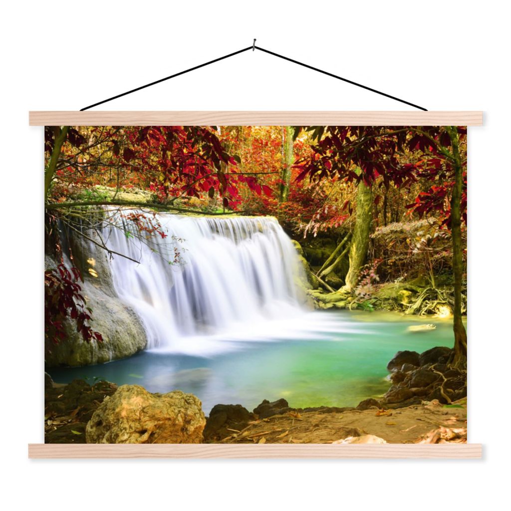 MuchoWow Textilposter Herbst - Wasserfall - Natur 40x30 cm mit holzfarbenen Rahmen - Bilder
