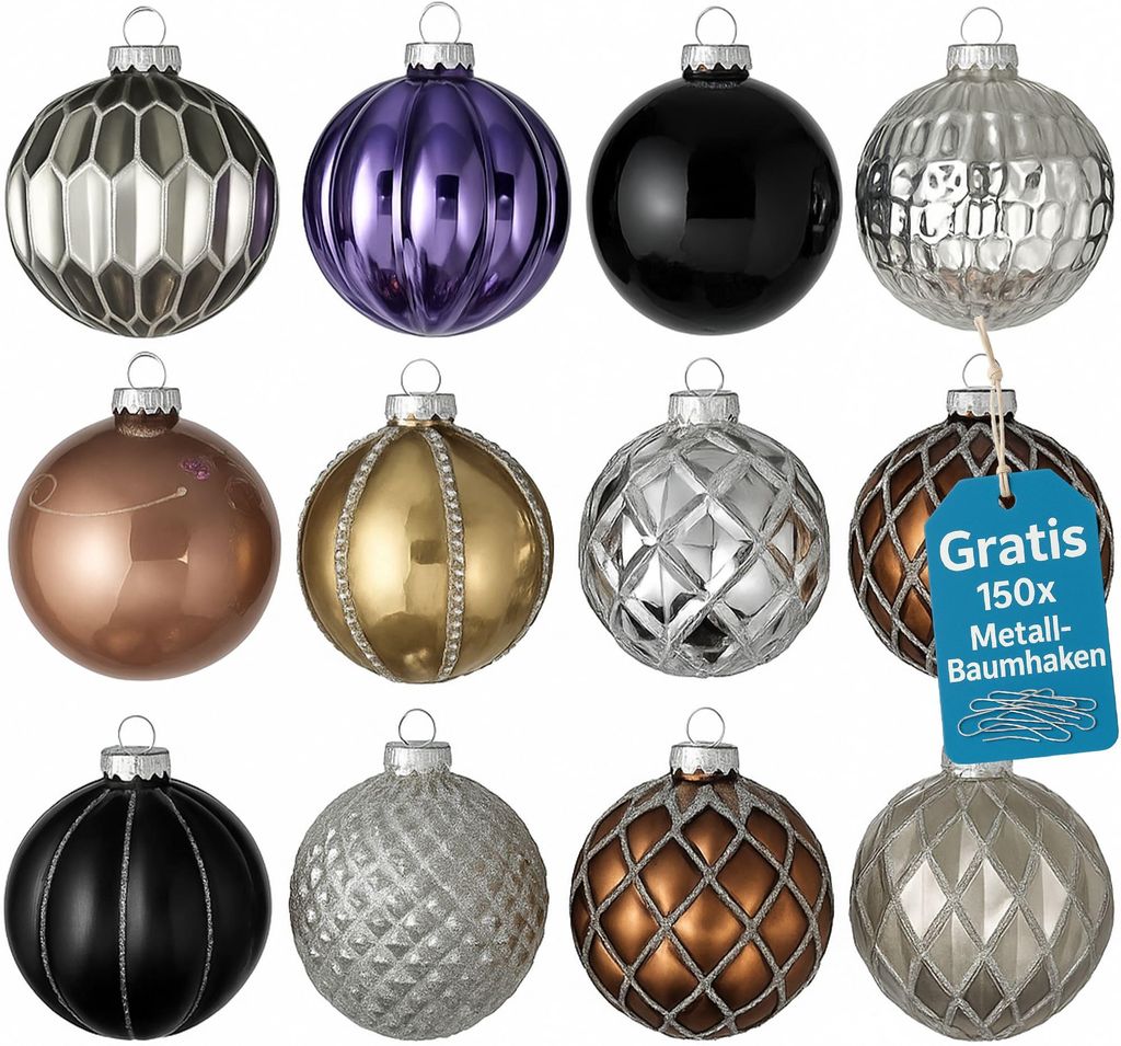 Weihnachtskugeln 12er Set Glas Christbaumkugeln Christbaumschmuck Weihnachten G8
