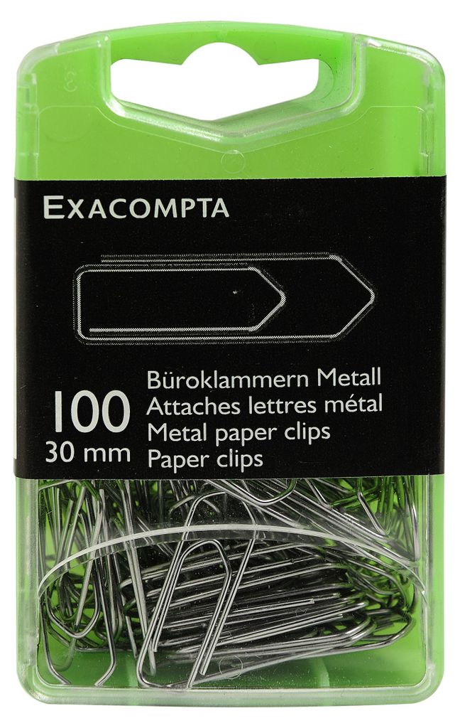 Exacompta 5x Box mit 100 Stück Metall Büroklammern, 30mm - Silber - 14746E