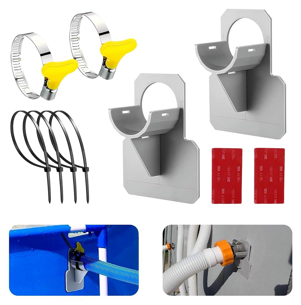 10 Stück Pool Schlauchhalter | 30-38mm | Anti-Strain Schwimmbad Rohrhalterung mit Kabelbinder und Klebeband für Intex und Bestway Pool Zubehör