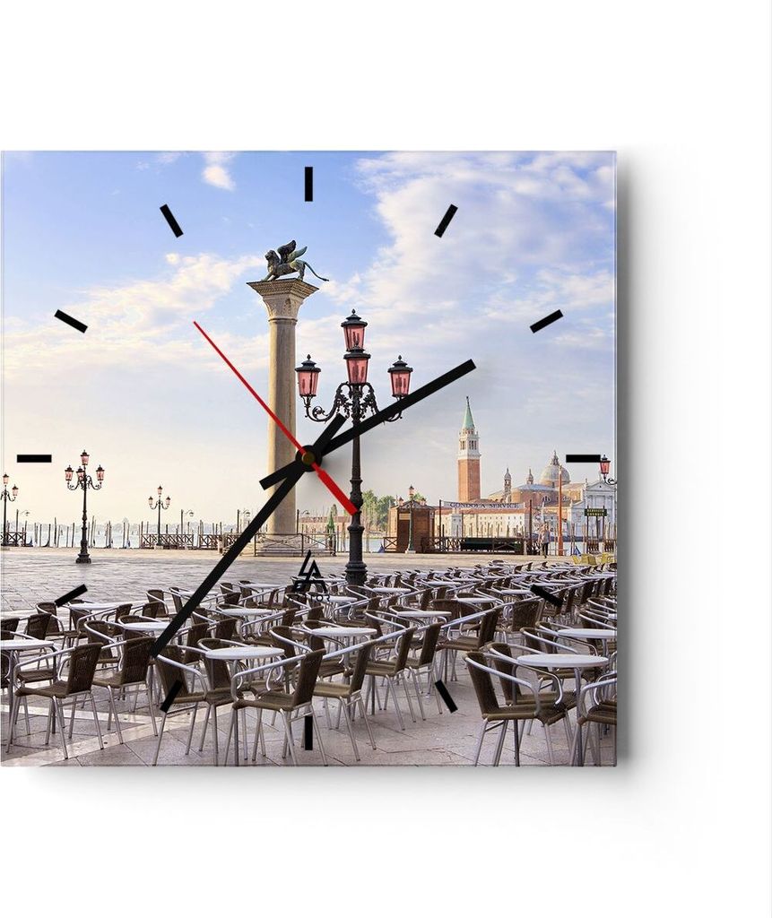 Wanduhr - Quadrat - Glasuhr - Architektur Stadt Venedig - 30x30cm - Schleichendes Uhrwerk - Lautlos - zum Aufhängen bereit - Dekoration Modern - W...