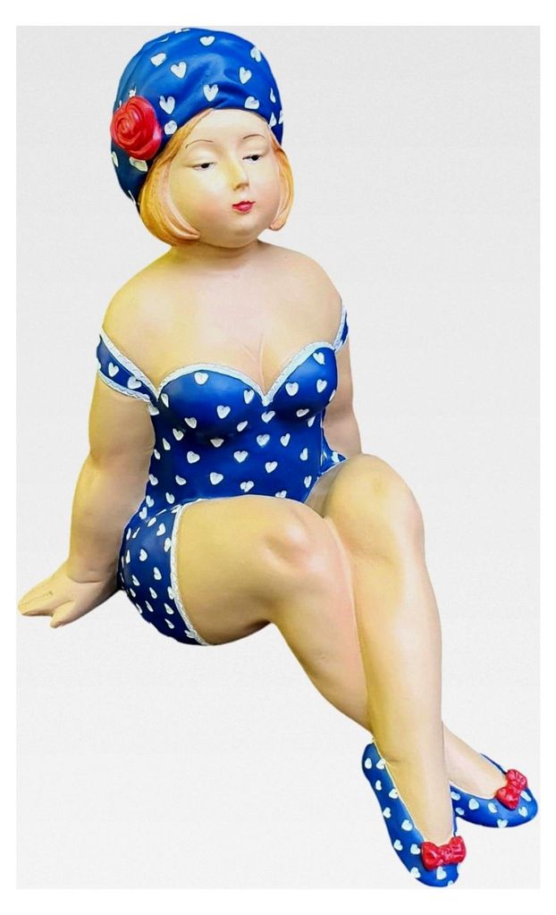Gartenfigur Badefrau – Dekofigur sitzende Badenixe 20 cm, wetterfeste Kunstharzfigur für Innen und Außen, handbemalt, Pool- und Gartendekoration