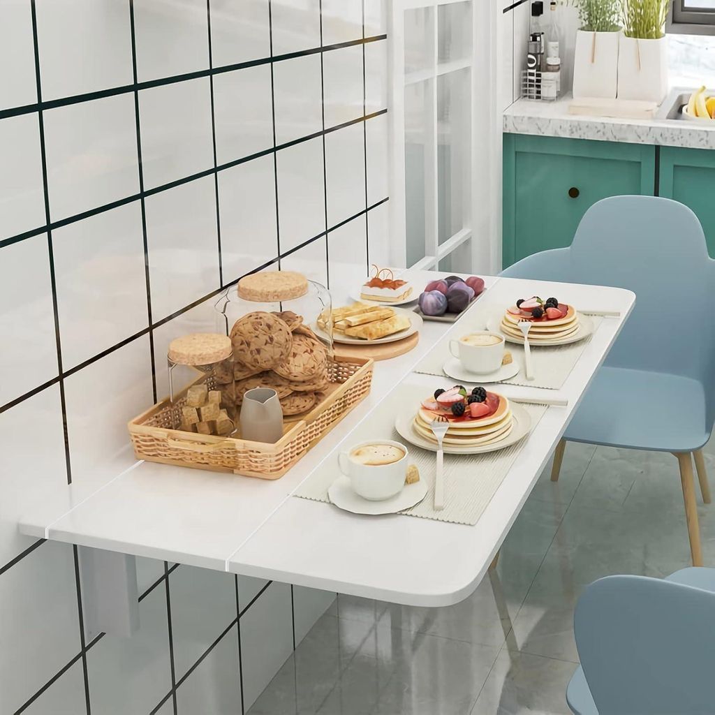 Platzsparender Wandklapptisch - Klappbarer Tisch für Küche, Schlafzimmer und Esszimmer (80x60 cm, Weiß)