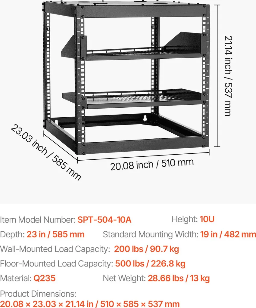 Support Rack 10U pour Installation Informatique et Équipement AV