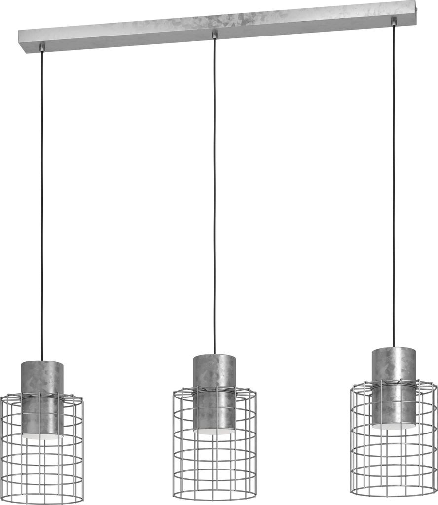 EGLO Pendelleuchte Milligan, Hängelampe industrial, Hängeleuchte aus Metall in Verzinkt, Weiß, Esstischlampe, Wohnzimmerlampe hängend mit E27, ...