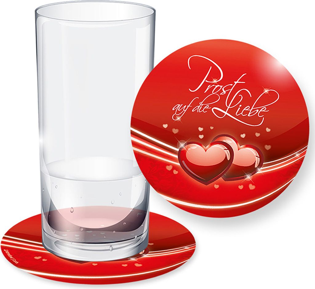 Bierdeckel Liebe (64 Stück) Rot mit Herzen, Untersetzer für Feier, Geburtstag, Hochzeit