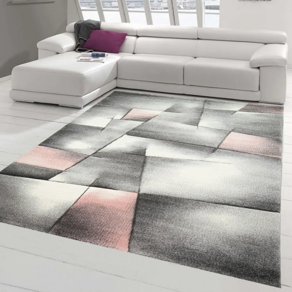 Tapis Salon Moderne Rose Gris 200 cm Carré pour Décoration Cocooning