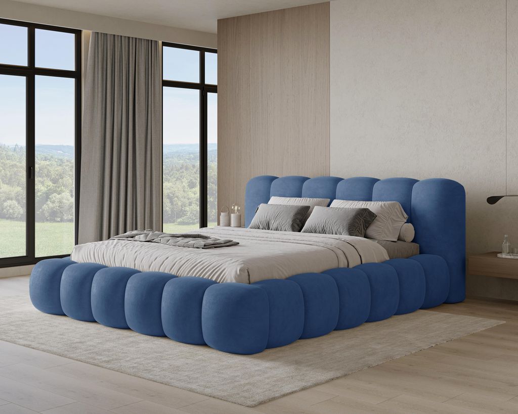 Chilly Design Polsterbett Stone Samt Stoff Blau 180x200 cm mit Stauraum Velluto 25