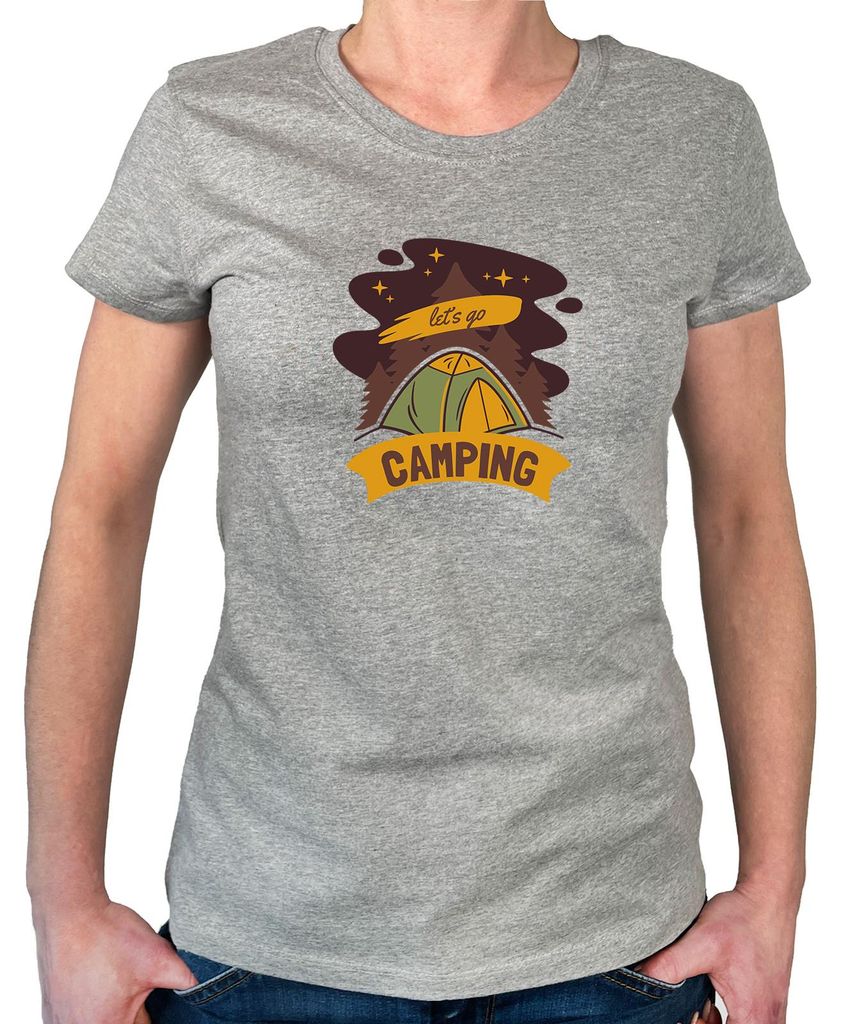 Huuraa Damen T-Shirt let ́s go camping Zelt L Sport Grey Bio Baumwolle Fairtrade Damenshirt Geschenkidee