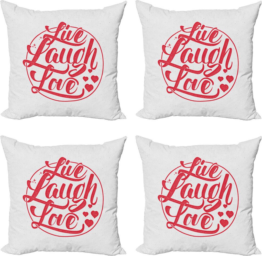 ABAKUHAUS Lebe lache Liebe Kissenbezug Set (4 Stück), Retro-Stempel, Moderner Doppelseitiger Digitaldruck, 50 cm x 50 cm, Coconut Red